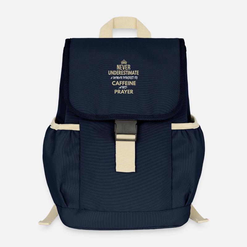 Never Underestimate A Woman Powered By Caffeine - Kids’ Recycled Backpack - navy