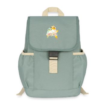 Deux canaris arrondis dans une splendeur de fleurs - Sac à dos enfant recyclé - vert lichen - Devant