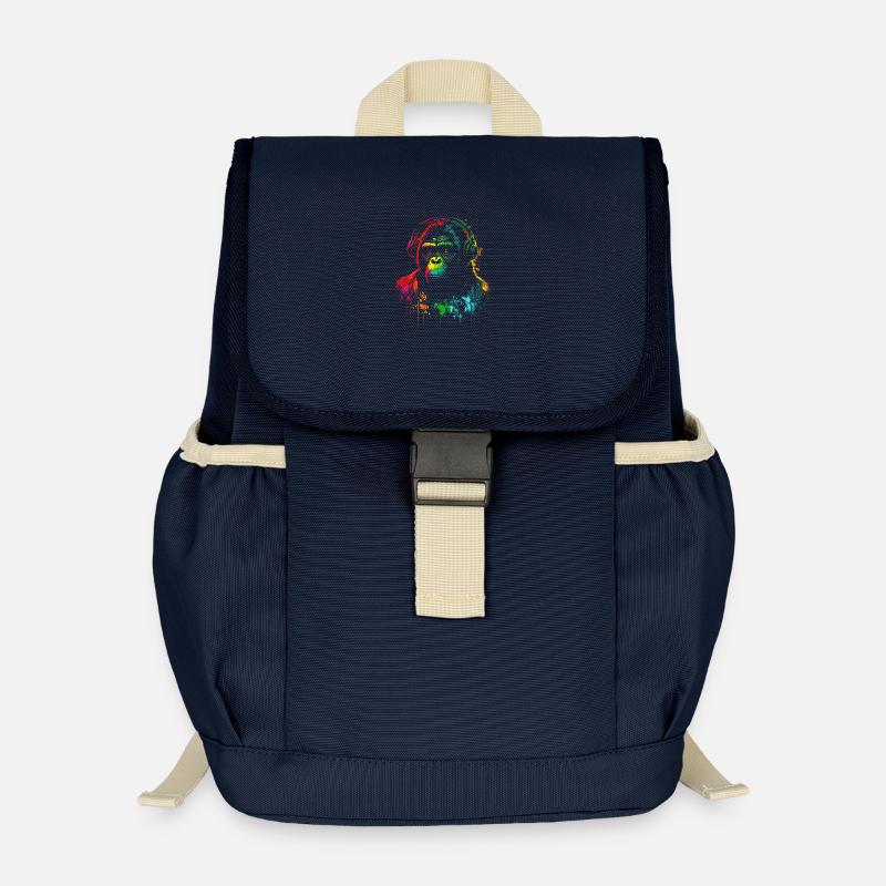 Casque d’écoute gorille arc-en-ciel - Sac à dos enfant recyclé - bleu marine