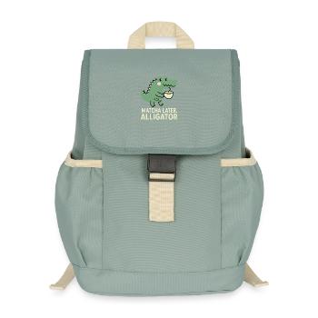 Matcha Later Alligator Funny Word Game - Kids’ Recycled Backpack - stonewash green - Front
