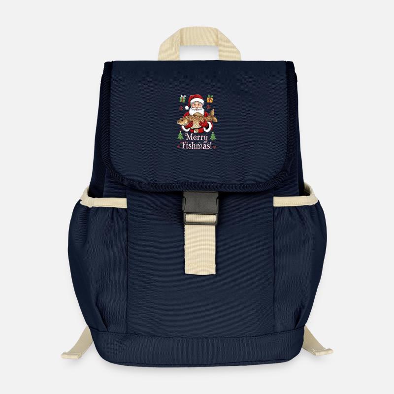 Pulls de Noël Pêcheur Carpe de Poissons Joyeuse - Sac à dos enfant recyclé - bleu marine