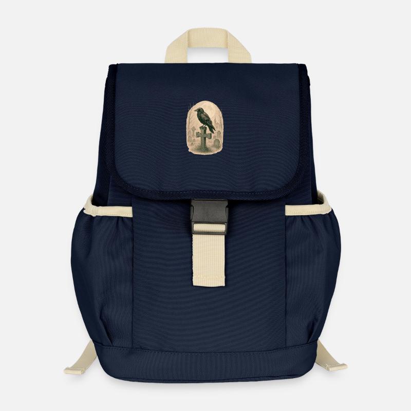 Mondschein-Friedhof Rabe Illustration - Kinder Recycelter Rucksack - Navy