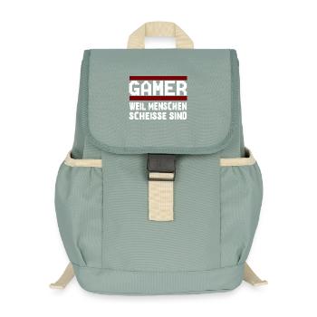 GAMER WEIL MENSCHEN SCHEISSE SIND Zocker Nerd - Kinder Recycelter Rucksack - Nebelgrün - Vorne