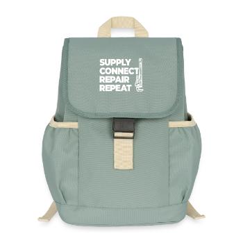Supplying, connecting, repairing, plumbing - Kids’ Recycled Backpack - stonewash green - Front
