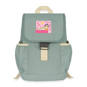Pink Tiger Lounge mit Herzen und Haarlockenwicklern - Kinder Recycelter Rucksack - Nebelgrün - Vorne