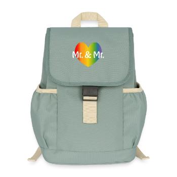 Rainbow Mr and Mr 2 rainbow heart gay wedding - Kids’ Recycled Backpack - stonewash green - Front