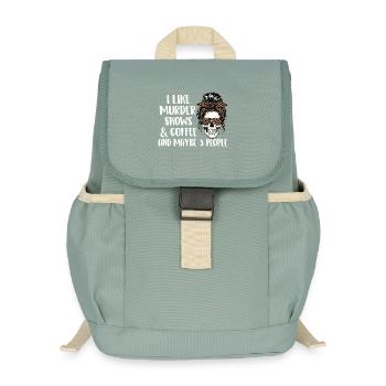 Murder Shows Coffee Maybe 3 People Funny - Kids’ Recycled Backpack - stonewash green - Front