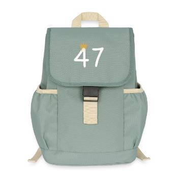 Goldene Krone über Zahl 47 Design - Kinder Recycelter Rucksack - Nebelgrün - Vorne
