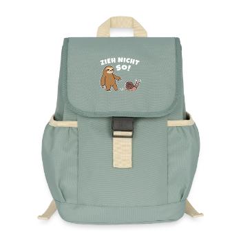 Ne tire pas comme ça ! Le paresseux marche avec l’escargot - Sac à dos enfant recyclé - vert lichen - Devant
