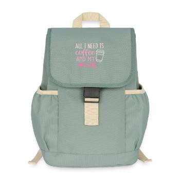 Alles, was ich brauche, ist Kaffee und meine Katze - Kinder Recycelter Rucksack - Nebelgrün - Vorne
