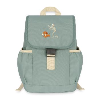 Humor Skeleton Chases Dachshund Dog - Kids’ Recycled Backpack - stonewash green - Front