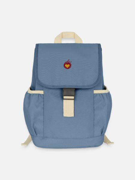 Brennendes Herz bestickt - Kinder Recycelter Rucksack - Blaugrau