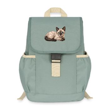Findus Chat Géométrique aux Yeux Bleus - Sac à dos enfant recyclé - vert lichen - Devant