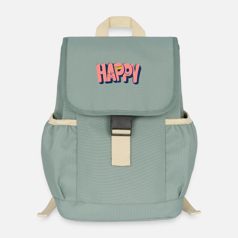 Glücklicher Text mit Gesichtern - Kinder Recycelter Rucksack - Nebelgrün