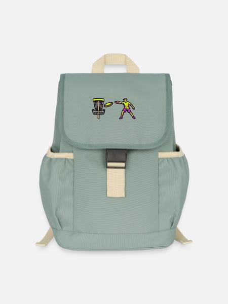 Discgolf Spieler Wurf Grafik - Kinder Recycelter Rucksack - Nebelgrün