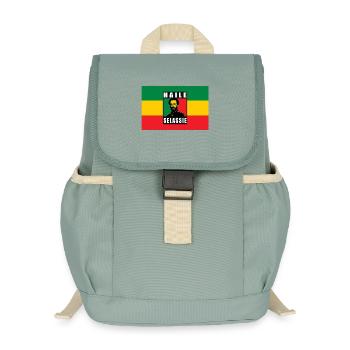REGGAE RASTA FLAGGE - SELASSIE I - JAH RASTAFARI - Kinder Recycelter Rucksack - Nebelgrün - Vorne