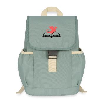 Dragon on Book Fantasy - Kids’ Recycled Backpack - stonewash green - Front
