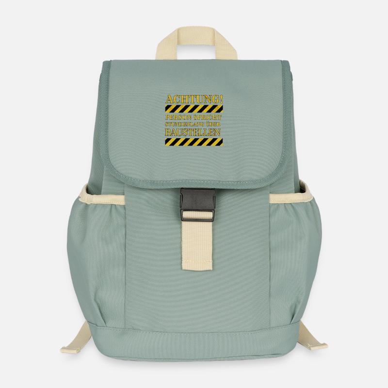 Attention: Person talks for hours about construction sites - Kids’ Recycled Backpack - stonewash green