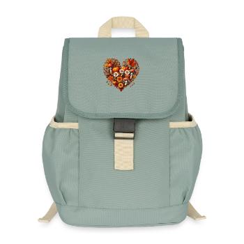 Heart, filled with pumpkins, mushrooms and autumn leaves - Kids’ Recycled Backpack - stonewash green - Front