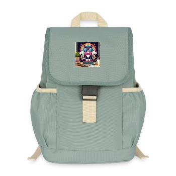 Chat studieux à lunettes - Sac à dos enfant recyclé - vert lichen - Devant