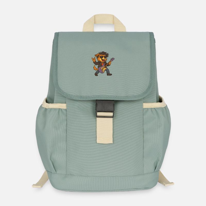 Rocking Dog mit E-Gitarre - Kinder Recycelter Rucksack - Nebelgrün