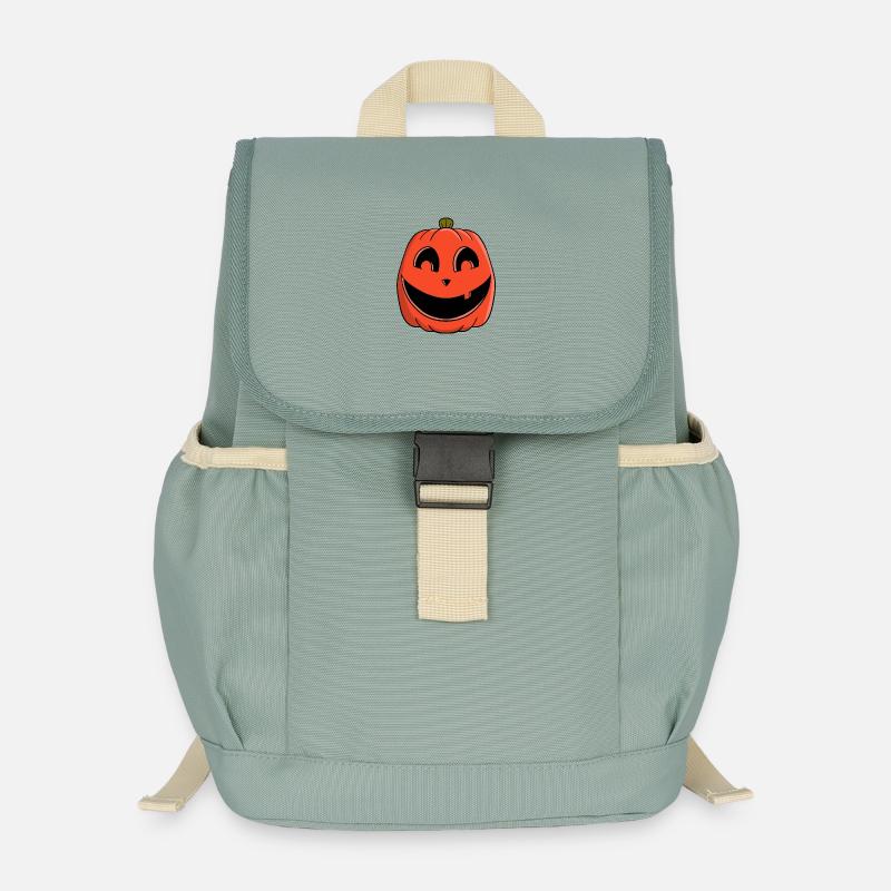 Verspieltes Kürbislächeln - Kinder Recycelter Rucksack - Nebelgrün