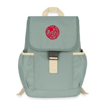 Roter Wolf und Glücksbringer - Kinder Recycelter Rucksack - Nebelgrün - Vorne