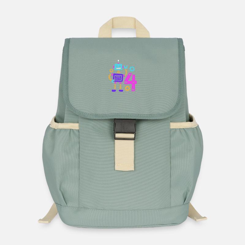 4. Geburtstag Roboter - Kinder Recycelter Rucksack - Nebelgrün