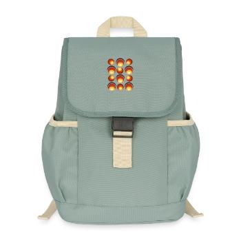 Motif de boule rétro des années 70 Orange Marron - Sac à dos enfant recyclé - vert lichen - Devant