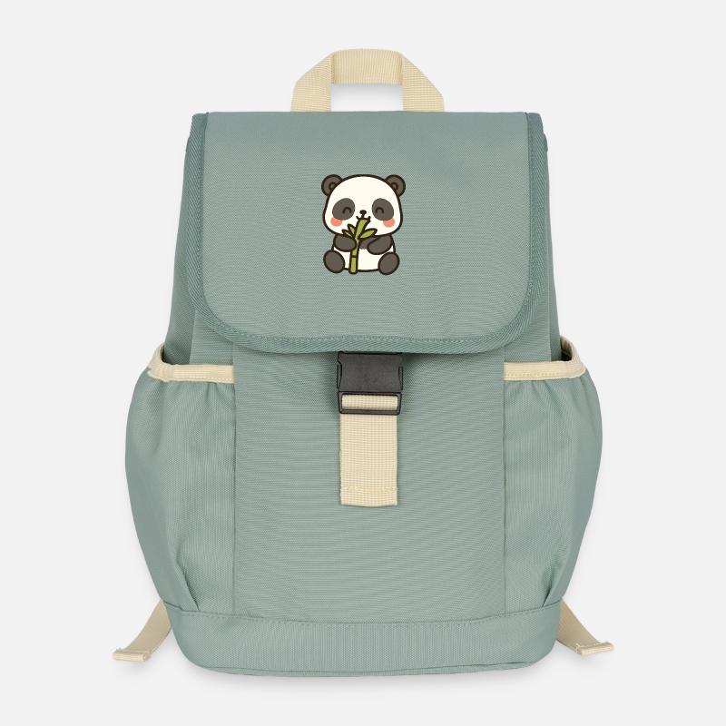 Panda Snack Time – Bamboo Bliss - Kids’ Recycled Backpack - stonewash green