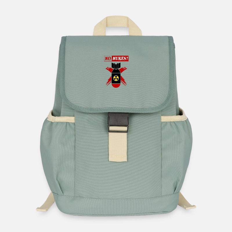 NO NUKES | Anti-nuclear weapon! - Kids’ Recycled Backpack - stonewash green