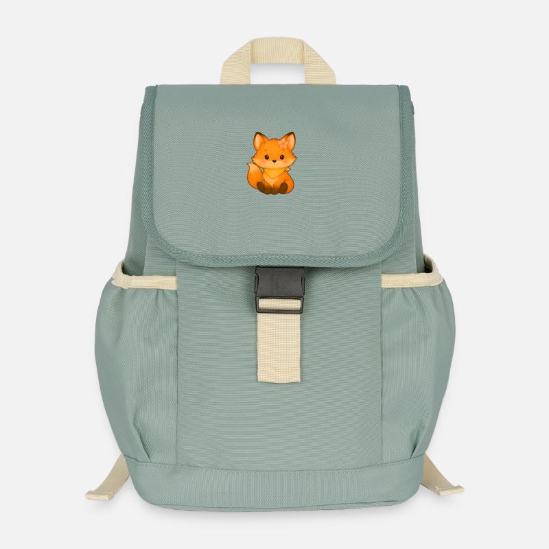 Kleiner Fuchs mit Blume und Halsband - Kinder Recycelter Rucksack - Nebelgrün