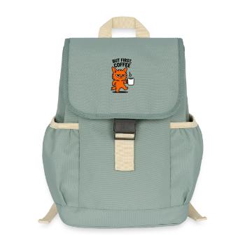 But first coffee cat - Kids’ Recycled Backpack - stonewash green - Front