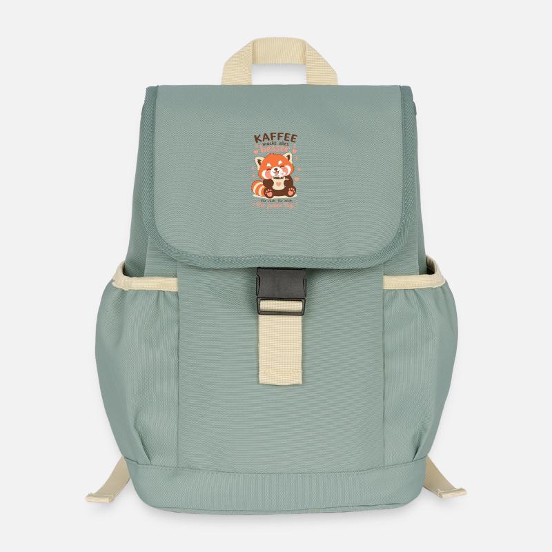 Roter Panda mit Kaffee - Kinder Recycelter Rucksack - Nebelgrün