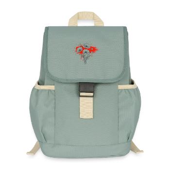 Poppies Rouge, Noir, Design Vintage - Sac à dos enfant recyclé - vert lichen - Devant