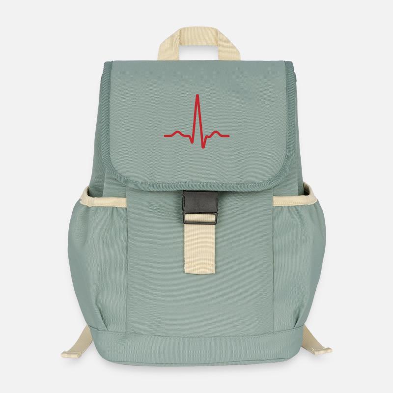 Bold Red Ecg Pulse Line - Kids’ Recycled Backpack - stonewash green