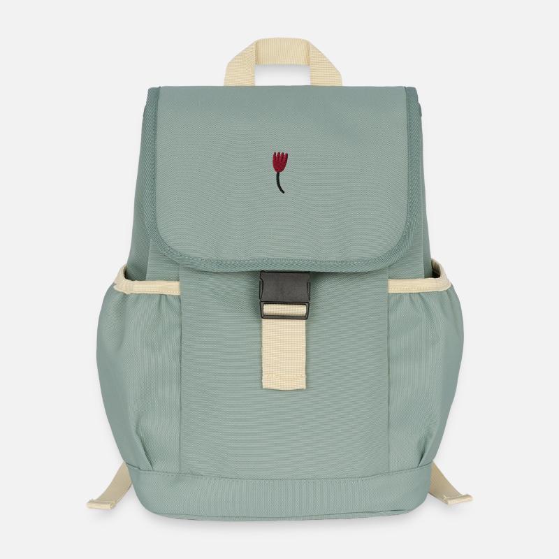 Tulpe bestickt - Kinder Recycelter Rucksack - Nebelgrün