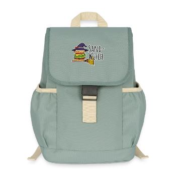 The Witch is a Sand Witch, Halloween Witches Bread! - Kids’ Recycled Backpack - stonewash green - Front