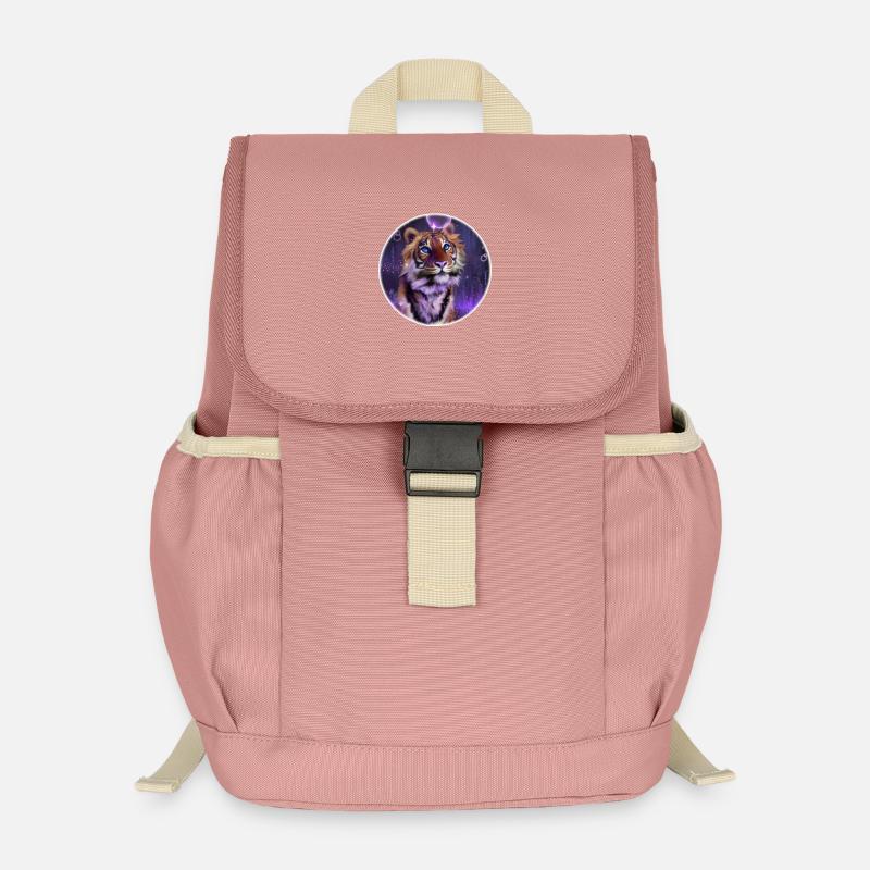 Kosmischer Tiger im Neonlicht - Kinder Recycelter Rucksack - Altrosa