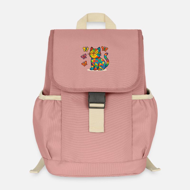 Chat patchwork aux papillons colorés - Sac à dos enfant recyclé - rose poudré