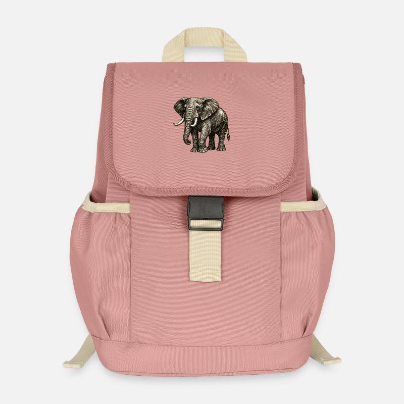 Vintage Elefant Illustration – Kraft & Natur - Kinder Recycelter Rucksack - Altrosa
