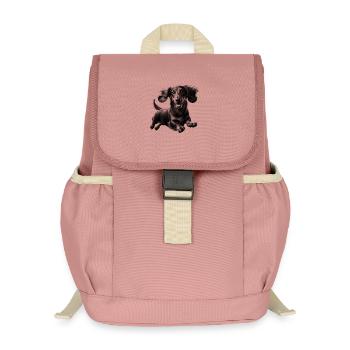 Cheerful dachshund in leap - black and white portrait - Kids’ Recycled Backpack - canyon pink - Front