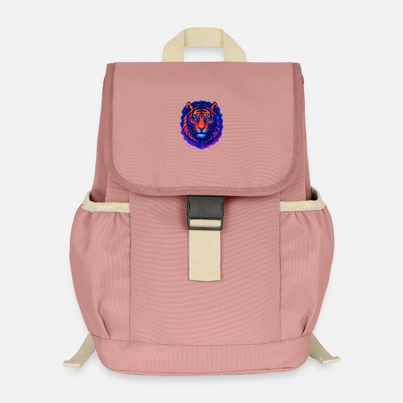 Neon Tiger Kunst Design – Wilder Blick - Kinder Recycelter Rucksack - Altrosa
