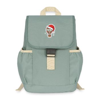 Hot air balloon with Christmas hat Christmas design - Kids’ Recycled Backpack - stonewash green - Front