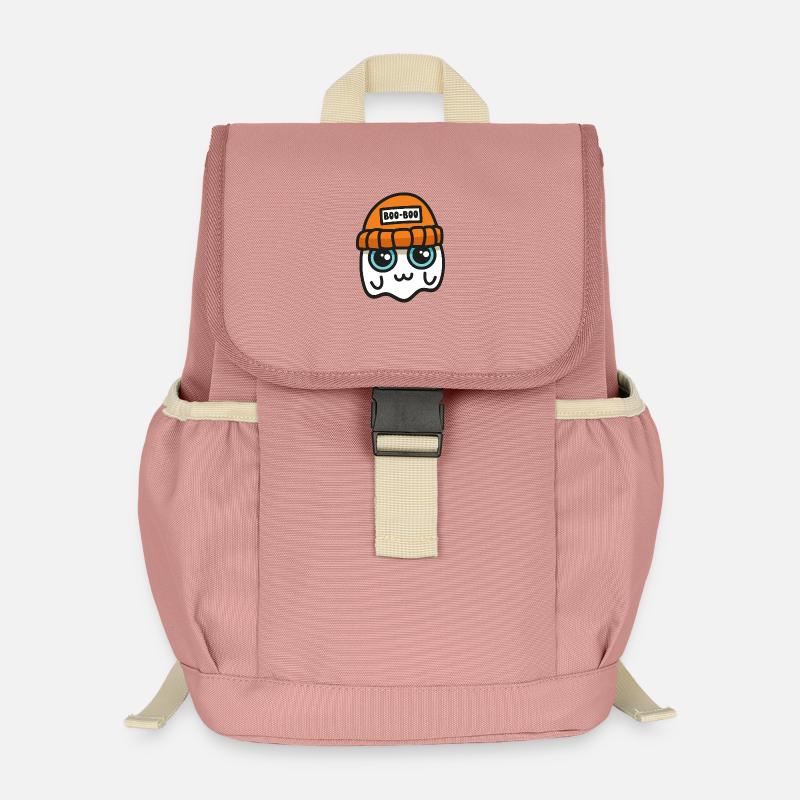 Fantôme mignon dans un bonnet orange - Sac à dos enfant recyclé - rose poudré