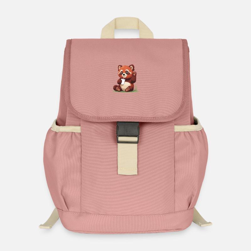 Roter Panda mit Strohhalm - Kinder Recycelter Rucksack - Altrosa