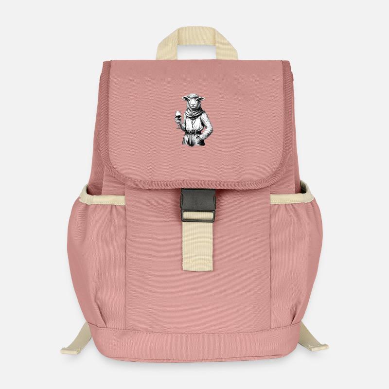 Schaf mit Weinglas im Eleganten Look - Kinder Recycelter Rucksack - Altrosa