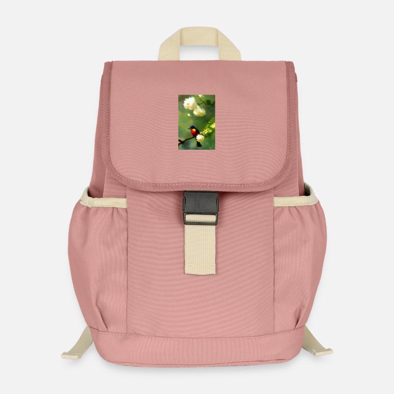 Oiseau sur branche avec fleurs - Sac à dos enfant recyclé - rose poudré