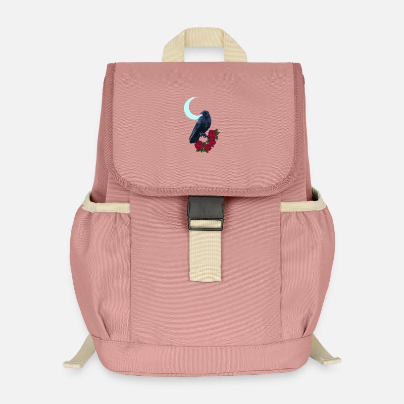 kolkrabe, Rosenblüte, Mondsichel, goth, Vögel - Kinder Recycelter Rucksack - Altrosa