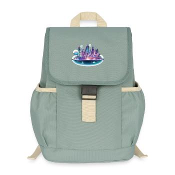 Neon Space City Skyline - Kids’ Recycled Backpack - stonewash green - Front